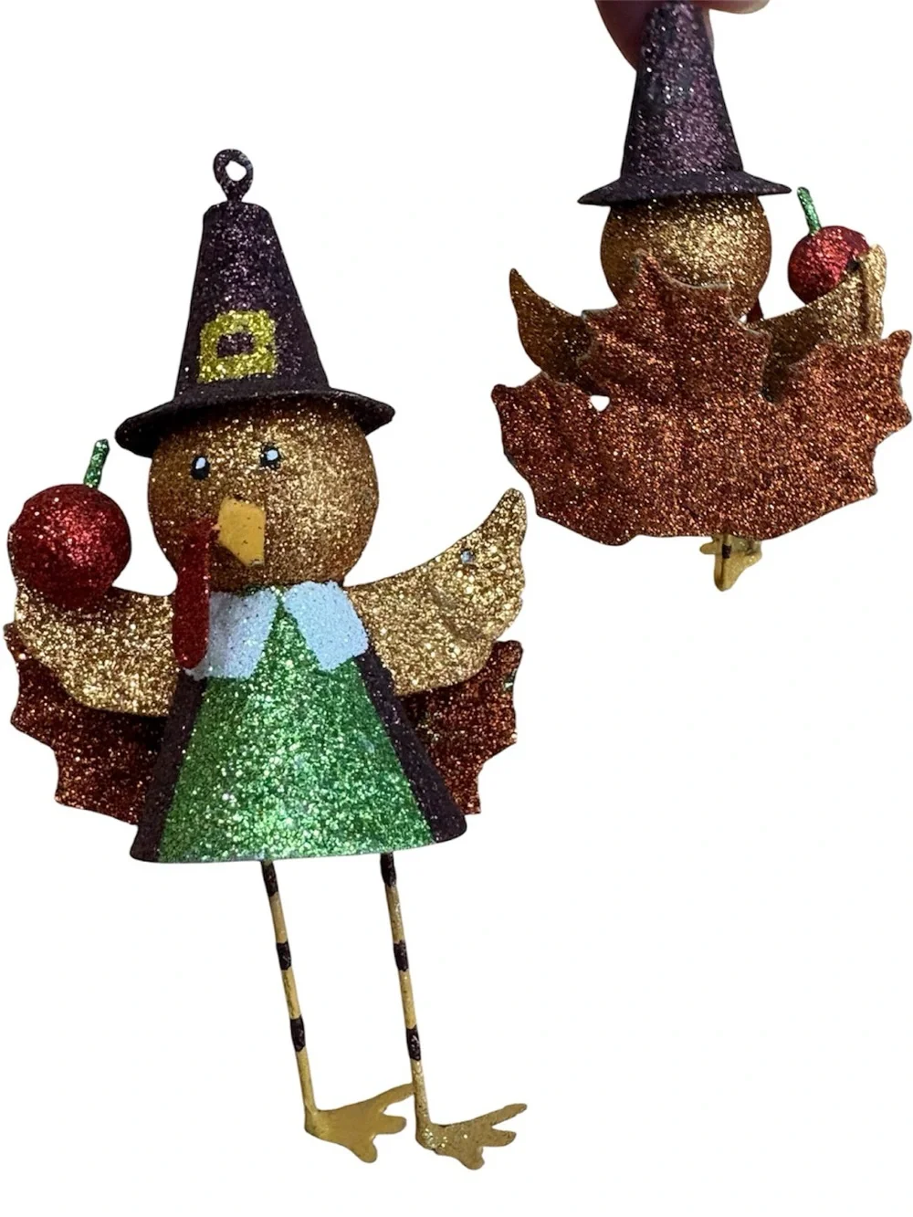Retire Pier 1 Metal Glitter Thanksgiving Turkey & ScareCrow. Highly Collectible!